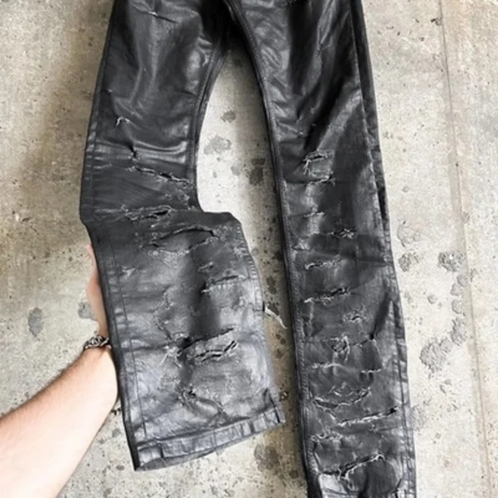Dior Men's Black Skinny Jeans Waxed And Distressed Black 32w Heidi Slimane Rick - Picture 8 of 12